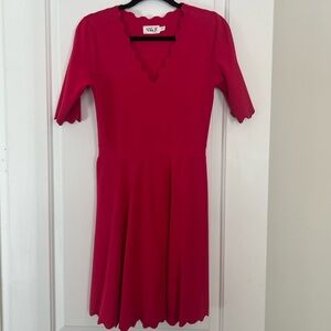 Eliza J hot pink sweater dress with scalloped hems